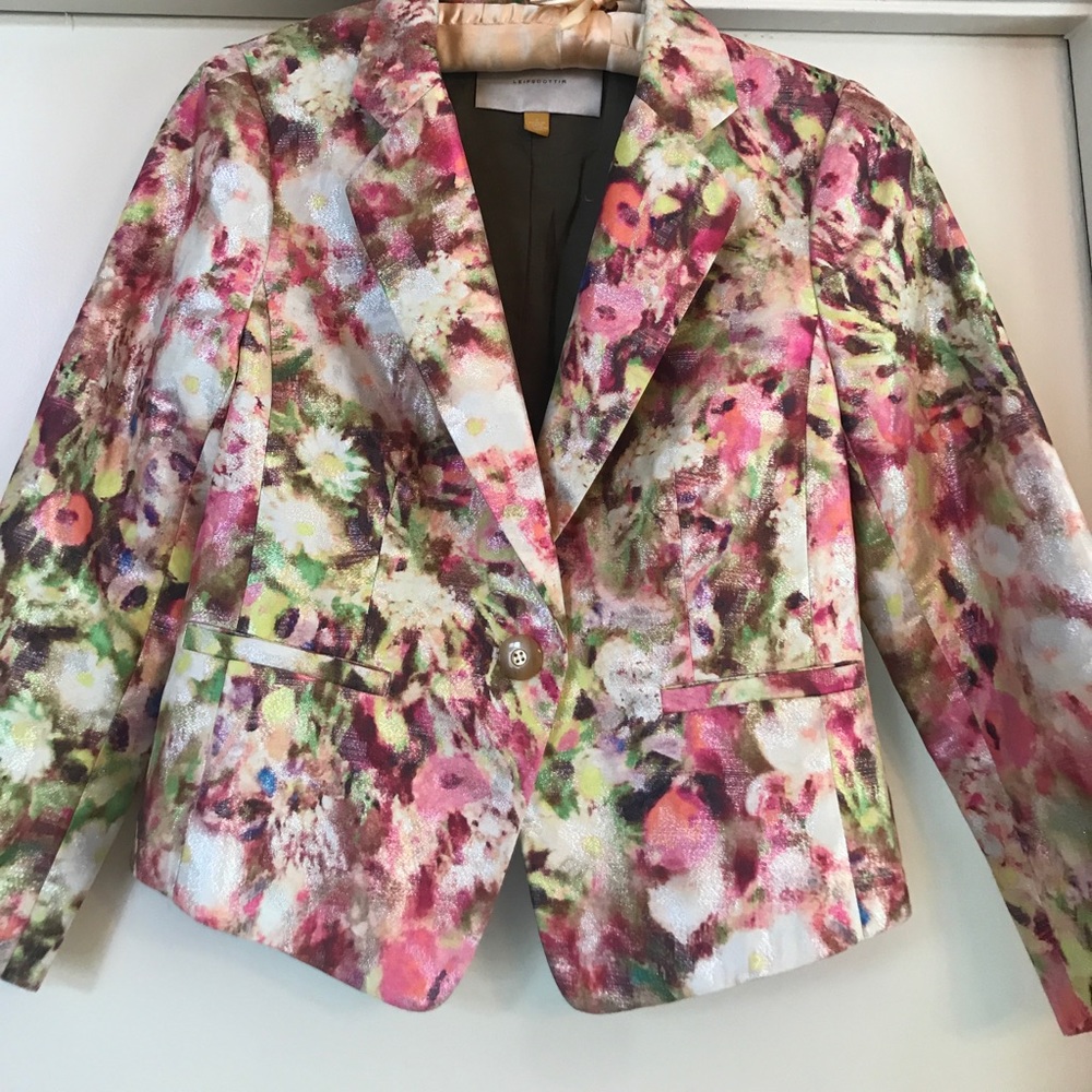 Anthropologie Leifsdottir Metallic Floral Blazer S